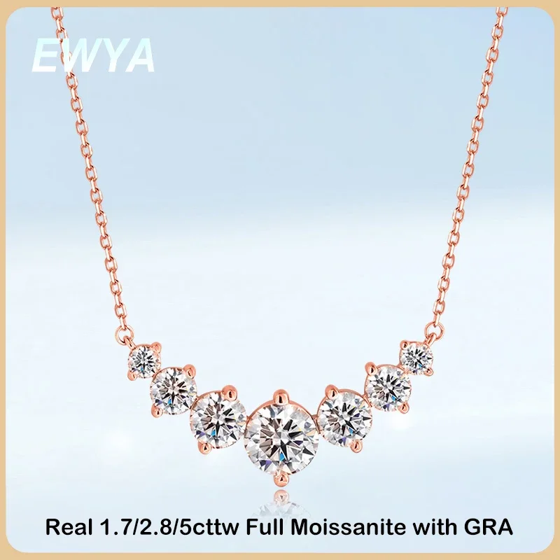 EWYA Real 1.7/2.8/5cttw Full D Color Moissanite Pendant Necklace for Women S925 Silver Plated 18K All Diamond Chain Necklaces