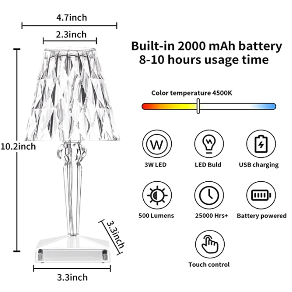 Hot Selling Touch Table Lamp Rechargable Wireless Dimmable Pub Hotel Restaurant Bar Charging Desk Light Indoor Portable LED Lamp