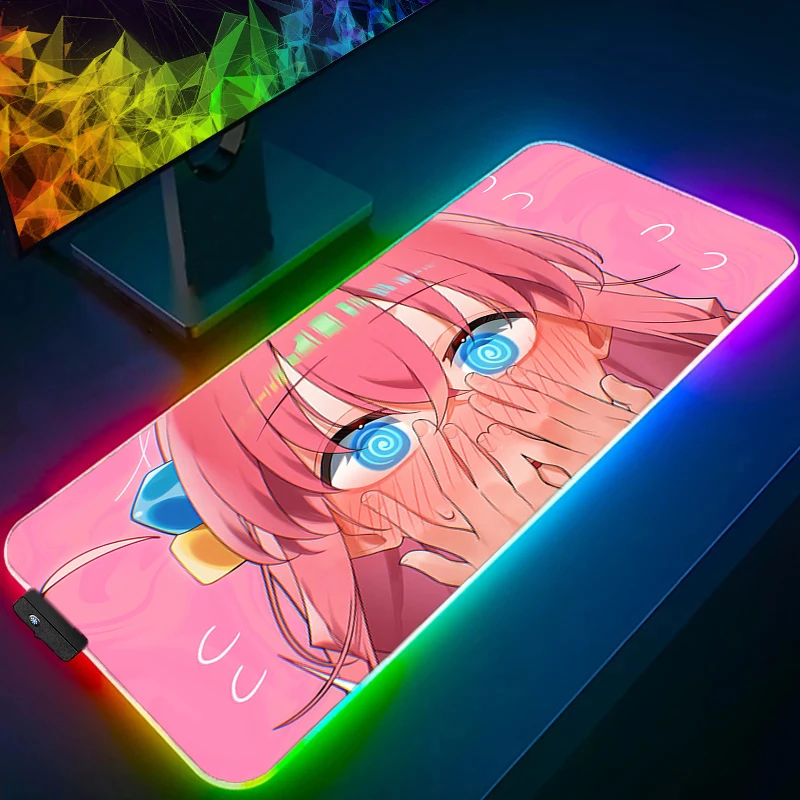 

Коврик для мыши RGB Компьютерный Bocchi The Rock Коврик для клавиатуры Ковер Игровые аксессуары Коврик для мыши Светодиодный ПК Аниме Девушка Геймер Расширенный настольный коврик