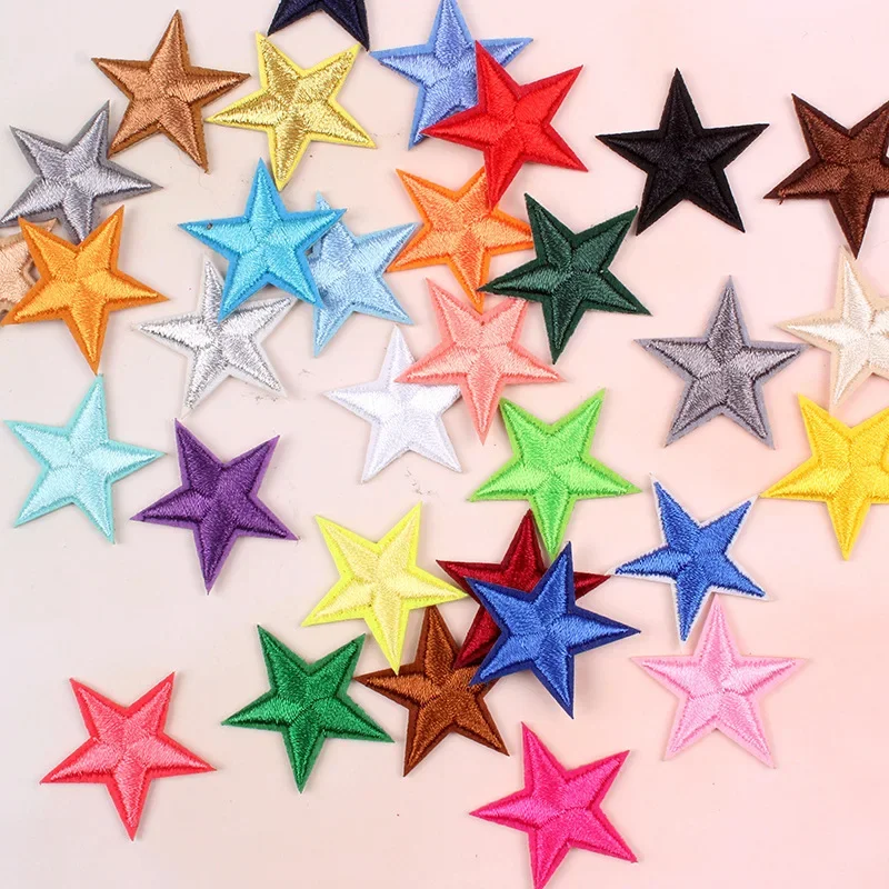 5Pcs Small Mini Stars Embroidery Iron on Patches for Clothing Diy Clothes Pentagram Appliques Black White Gold Sticker Stripes