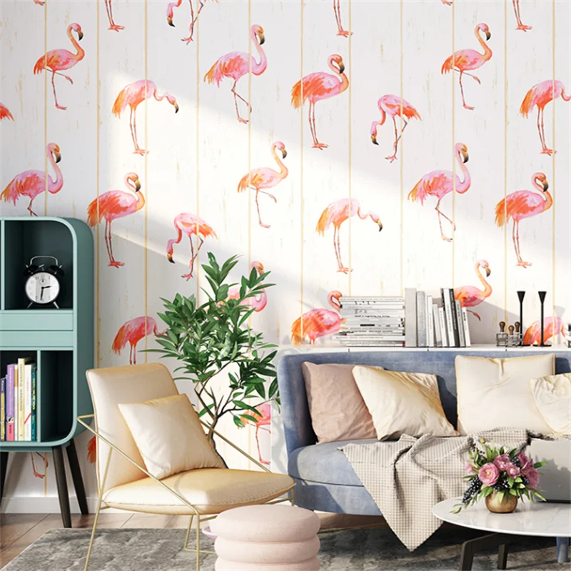 Nordic Pink Flamingo Wallpaper Bedroom Room Living Room Background Wall Wallpaper Shop Decoration Beauty Salon Non Self Adhesive