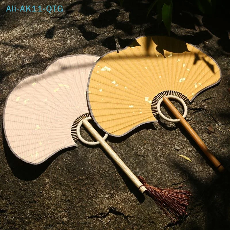 New Hot！Hand Ginkgo Round Fan Paper DIY Folding Fan Bamboo Wedding Painting Diyfans Party Decoration Art Craft Chinese Dance Fan