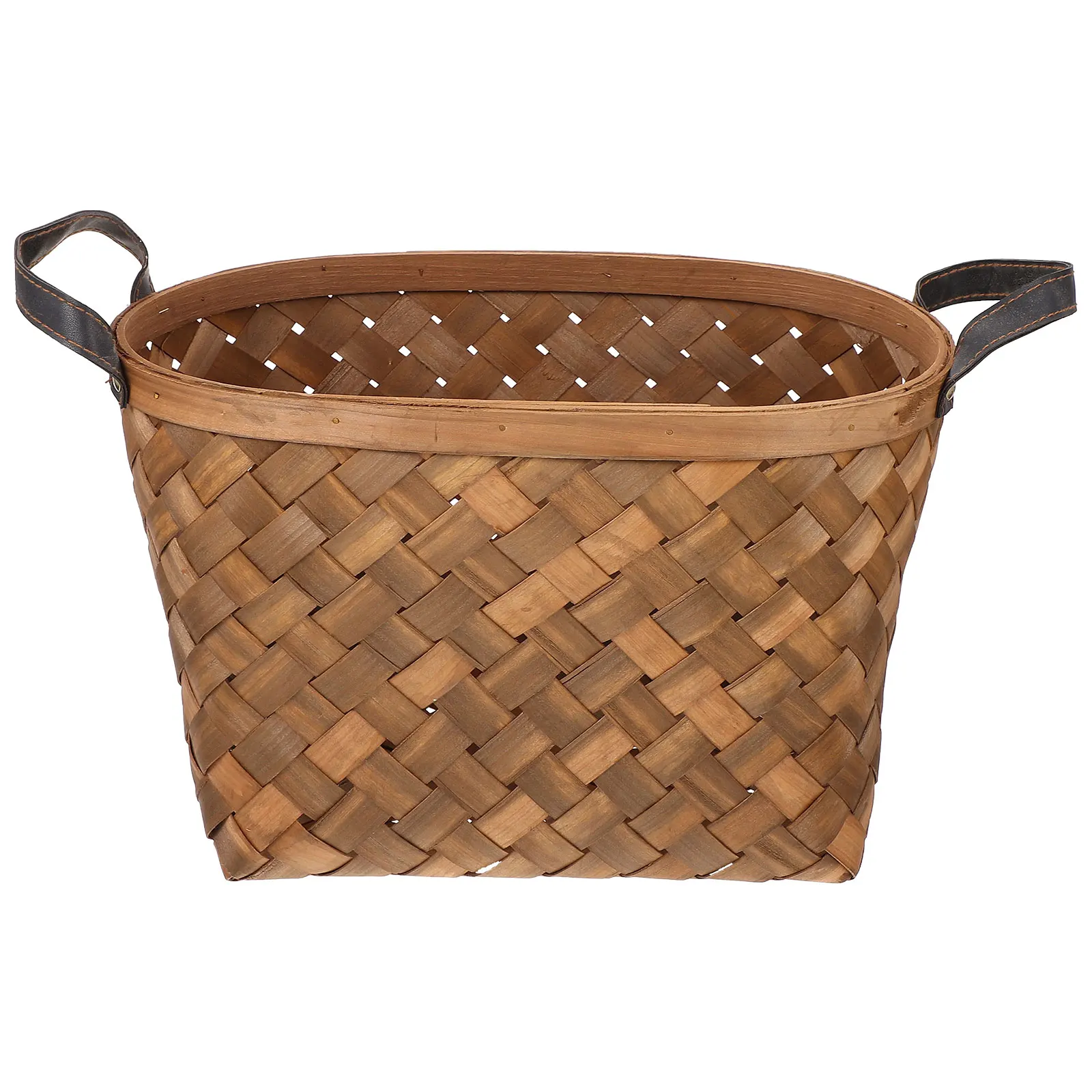

1pc Large Capacity Storage Basket Handwoven Fruit Flower Basket Natural Woven Organizer For Home Office Decor Brown