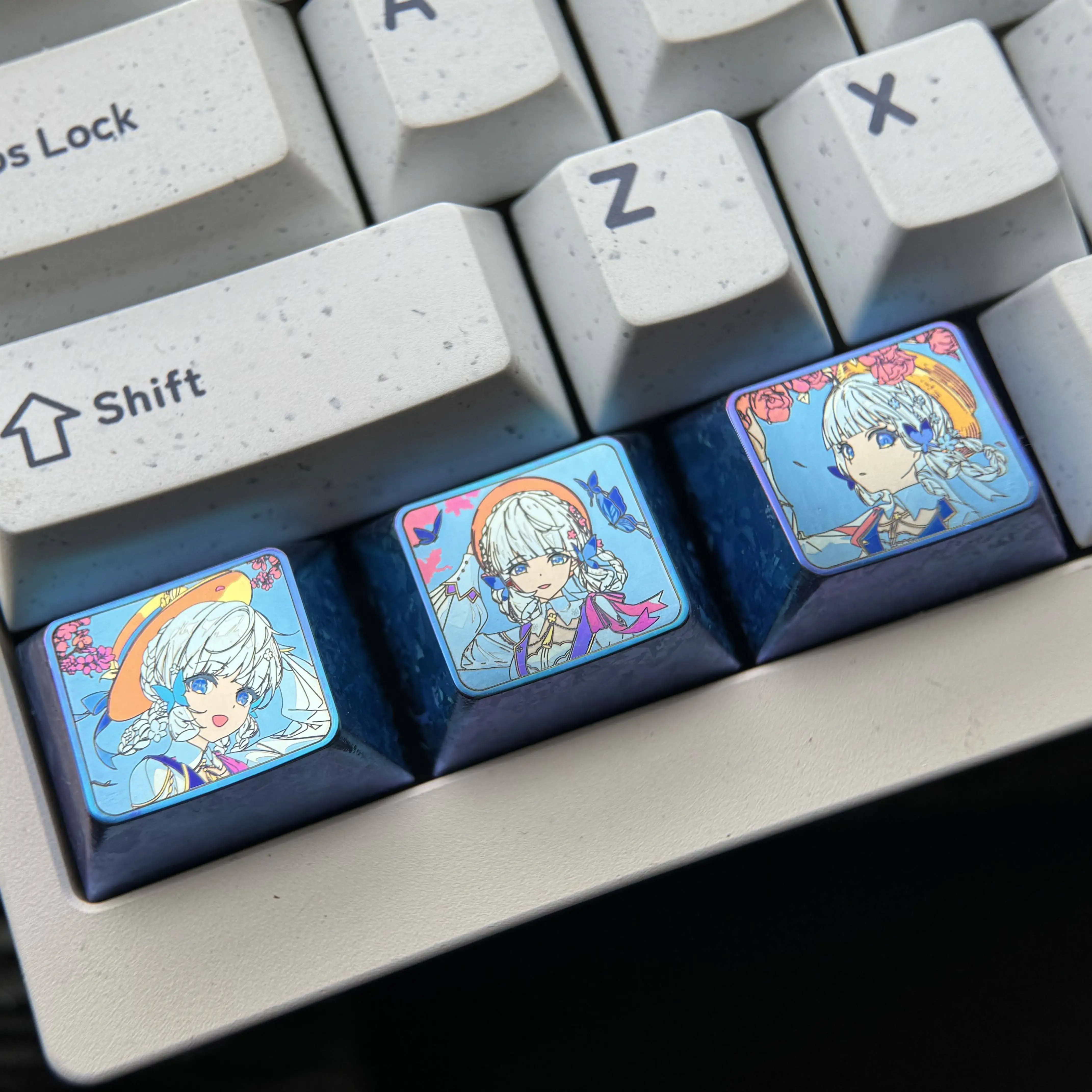 Kamisato Ayaka Theme Keycaps Set Titanium Alloy Cherry Profile Custom Original Handmade Animepersonality Keyboard Accessories