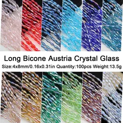 100pcs 4x8mm Austrian Crystals Long Double Bicone Faceted Spacer Loose Beads For Jewelry Making DIY Bracelet Earring Accessories