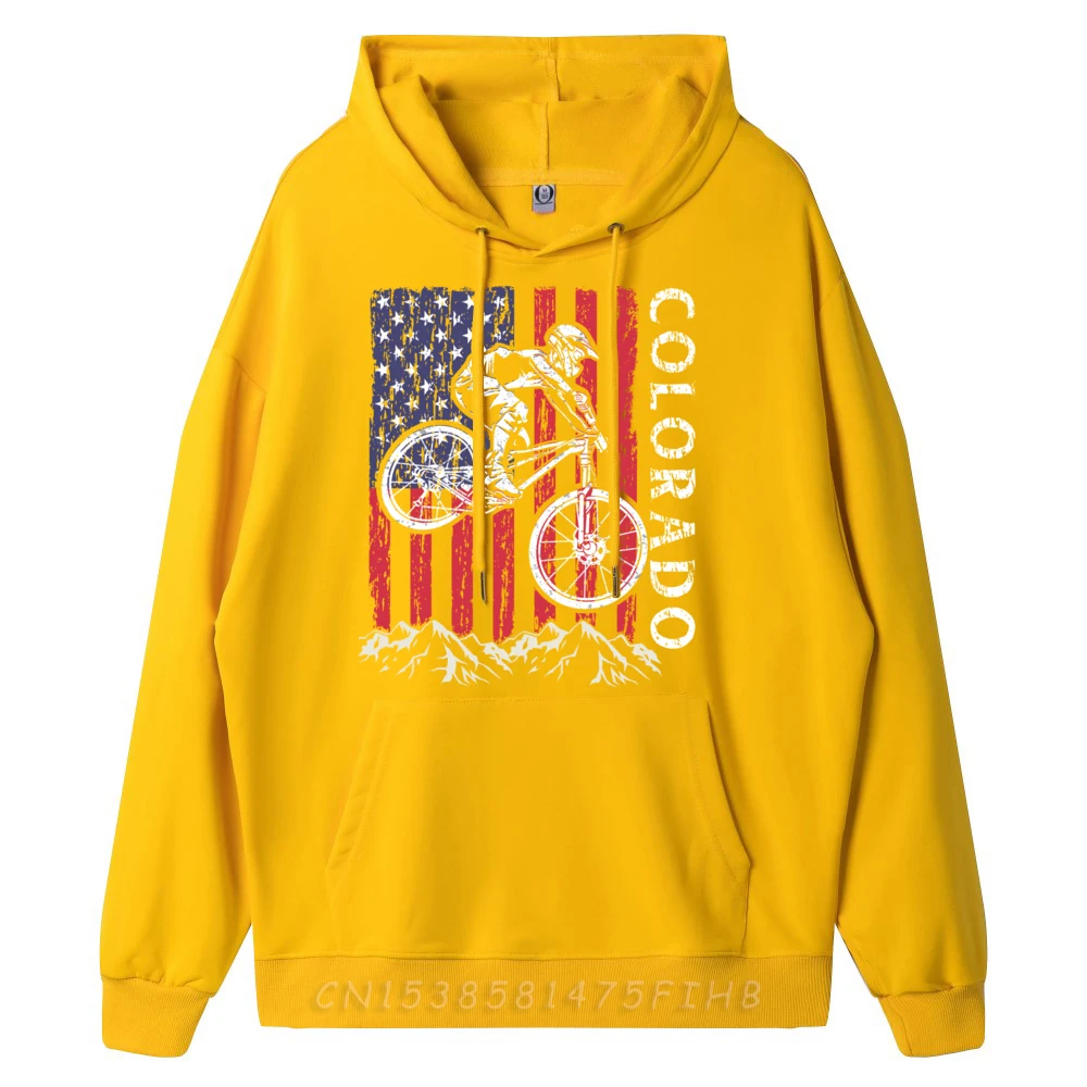 Mountain Bike Colorado Mtb Downhill Biking Usa American Flag White Hoodie Men Men's Clothing Oversized Graphic