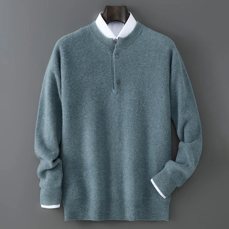 

Winter Hot Selling New Men's O-Neck 100 Merino Wool Sweater Solid Color Knitted Long Sleeved Business Pullover Wool Sweater