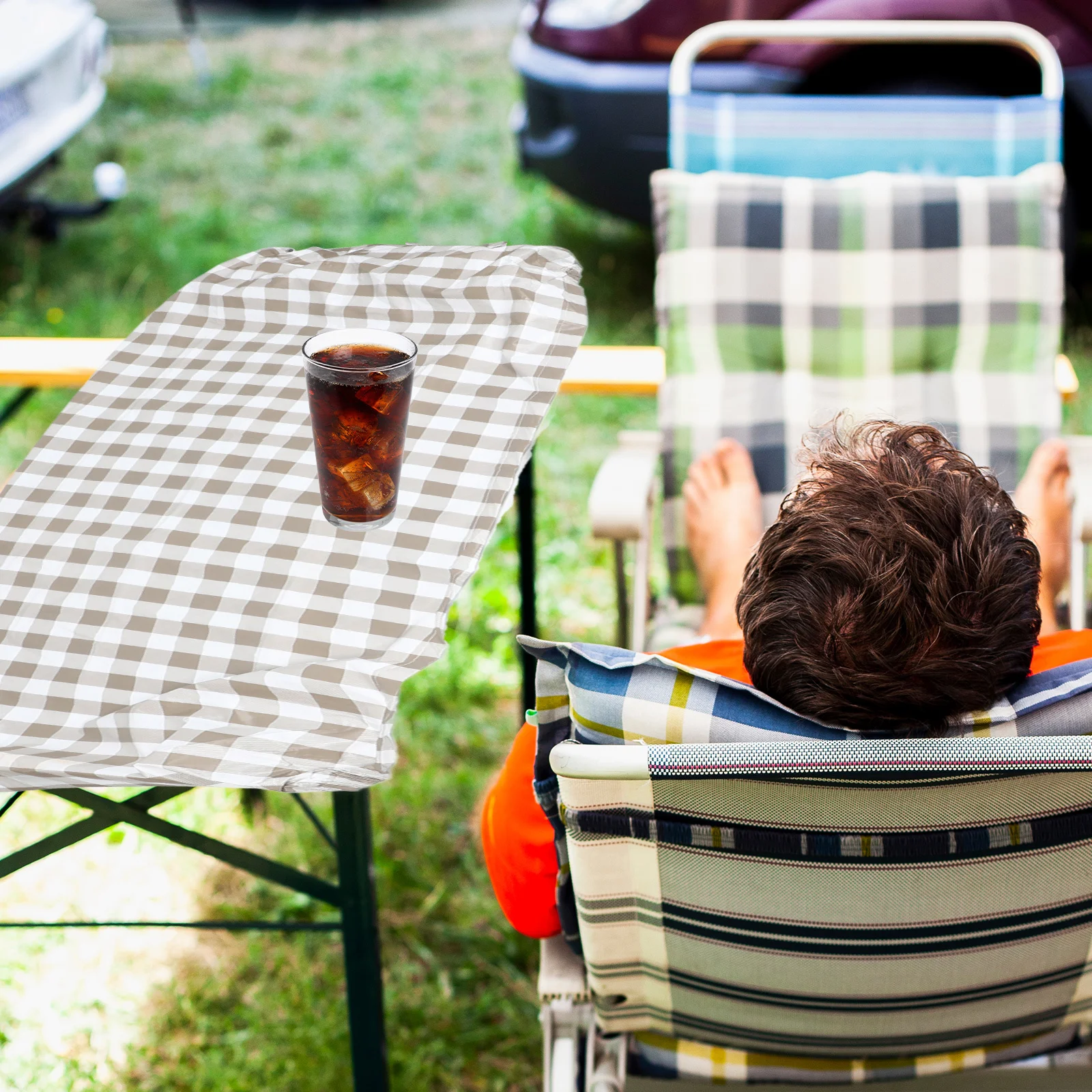 1Set Picnic Table Cover Set Camping Tablecloth Bench Covers Elastic Edge Waterproof Outdoor Tablecloth for Picnic