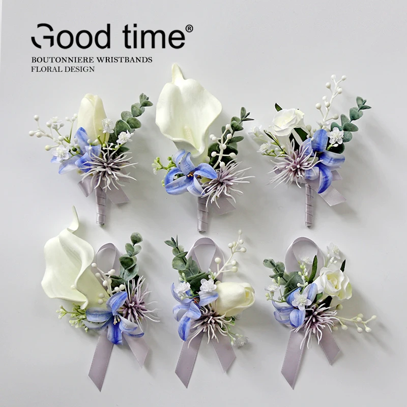 GT Lụa Corsages Boutonnieres Trang Trí Đám Cưới Hôn Nhân Hoa Hồng Cổ Tay Xòe Pin Boutonniere Hoa Cho Khách Oải Hương