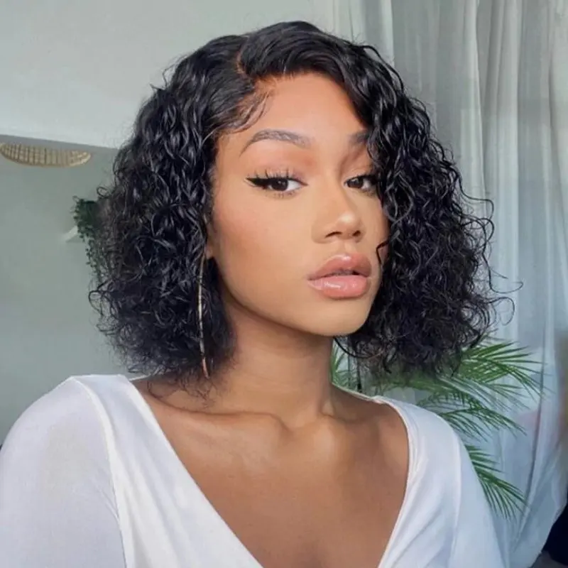 Curly Wigs Human Hair Short Bob 13x4 Transparent Lace Front Deep Wave Glueless 5x5 Closure Wig