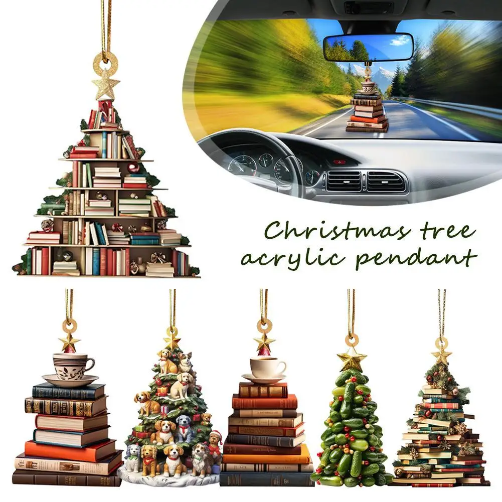 2D Acrylic Flat Printing Books Pendant Home Tree Window Hanging Decor Gift For Book Lovers Creative Book Christmas Tree Ornament