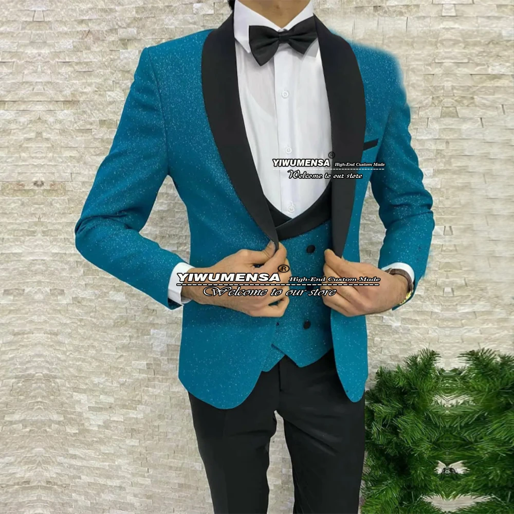 Spring/Autumn Black Wedding Tuxedo Formal Suits Men Slim Fit  Glitter Sequins 3 Pieces Evening Party Dress Custom Made Blazers