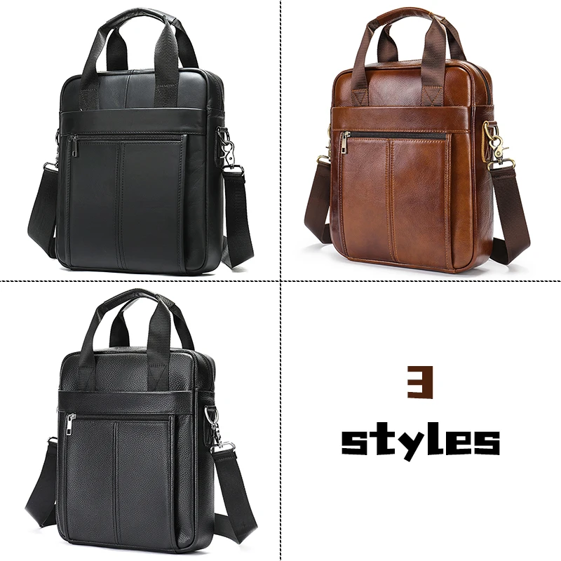 Genuine Leather Shoulder Bags Crossbody Messenger Laptop Briefcase Handbag Men Vertical Single Shoulder Hand Bag