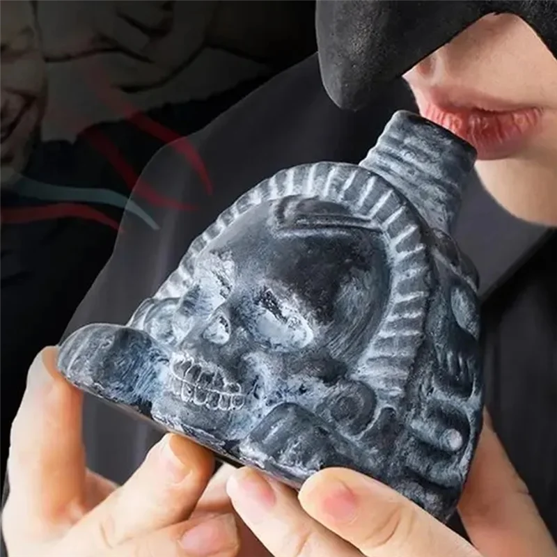 Silbato de muerte azteca de B24C-azteca, silbato de muerte aterrador azteca, silbato de fantasma, cabeza de calavera, accesorio de ruido para fiesta, resina, regalo de Halloween, negro