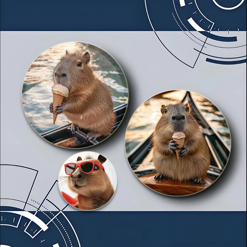 Cute Capybara Badge Funny Animals Brooches on Backpack Clothes Handmade Round Creative Enamel Pins for Jewelry Gift Accessory