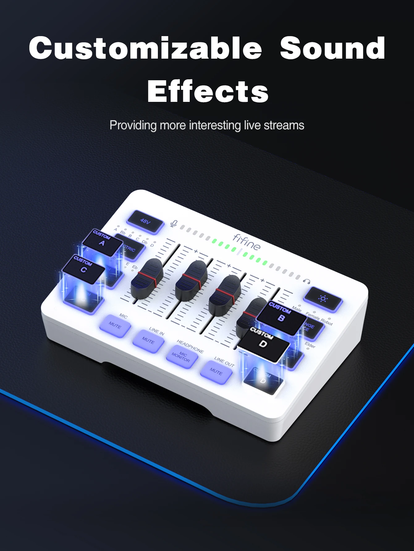 FIFINE Gaming USB Mixer with 4-Channels/XLR Microphone Interface/RGB, Sound Mixer for Game Podcast Streaming AmpliGame SC3W