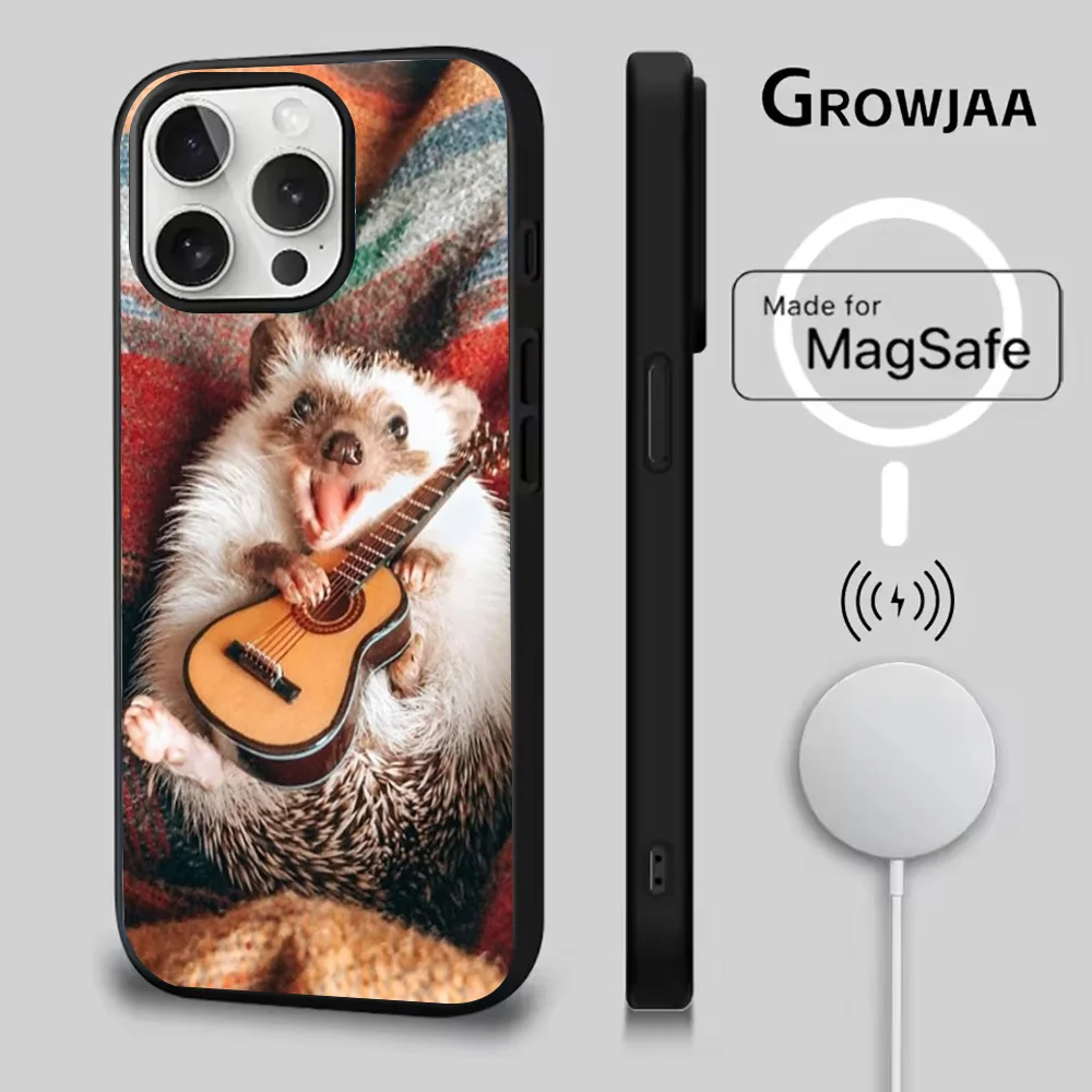 حافظة هاتف على شكل حيوان القنفذ لهاتف آيفون 16e,16,15,14,13,12,11,Plus,Pro,Max,Mini Magsafe شحن لاسلكي مغناطيسي