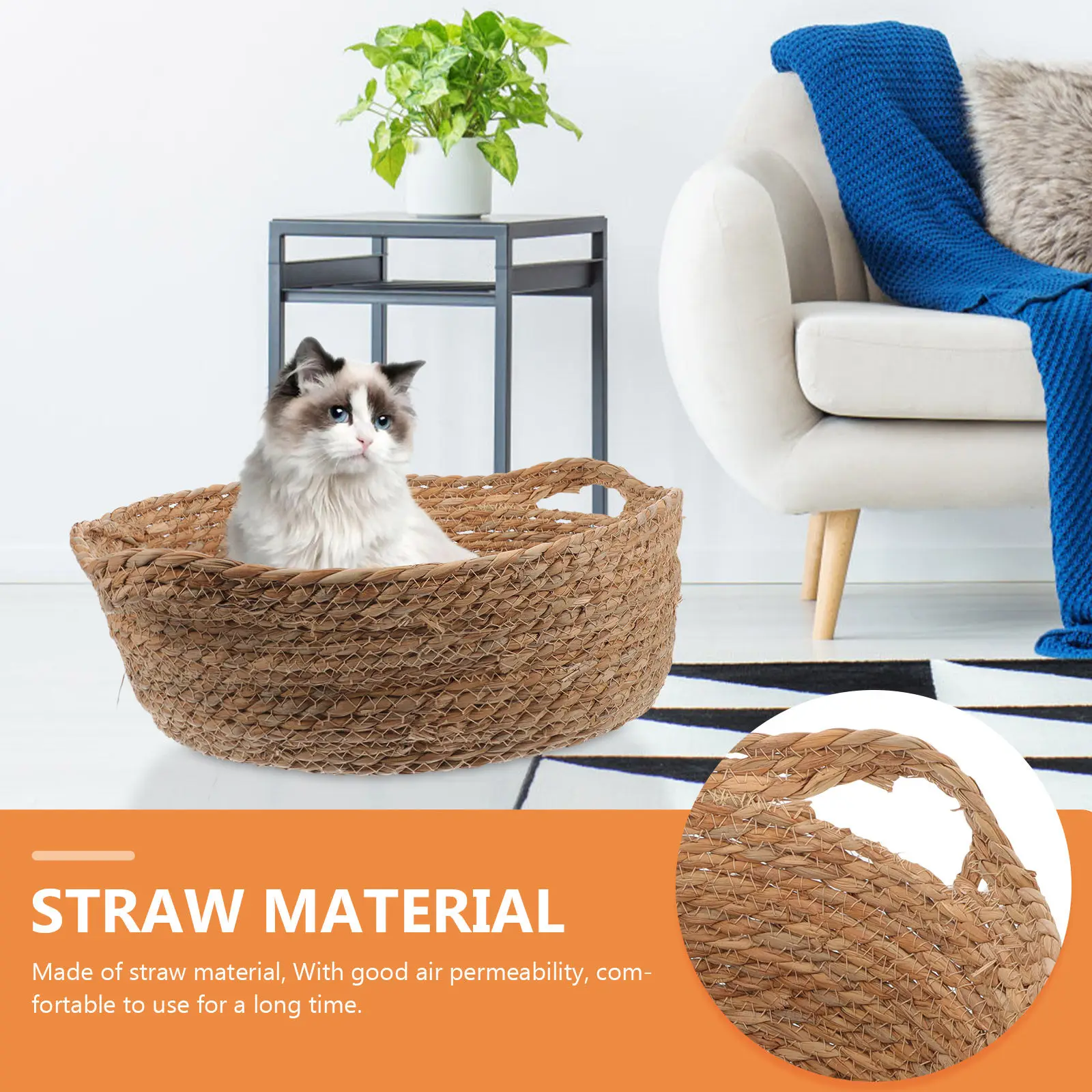 

Плетеная из соломы лежанка для кошек и маленьких собак: мягкий, прочный, теплый и уютный домик для питомцев, дышащий, для использования в помещении