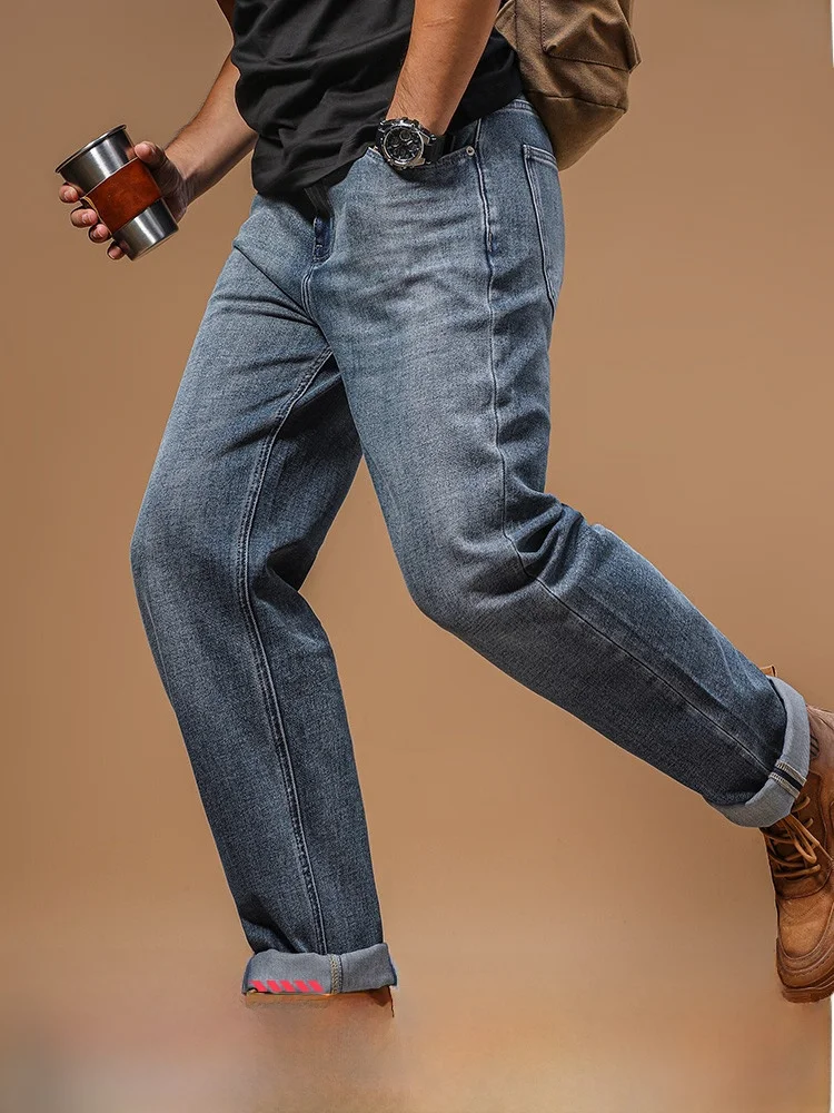 

Эластичные прямые брюки Waed Thiened, свободные повседневные джинсы, мужские весенне-осенние теплые дышащие удобные нескользящие джинсы