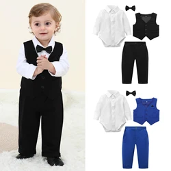 Traje Formal para bebé, traje infantil para boda, vestido de primer cumpleaños, Mono para recién nacido, chaleco, pantalones, conjuntos de ropa de caballero