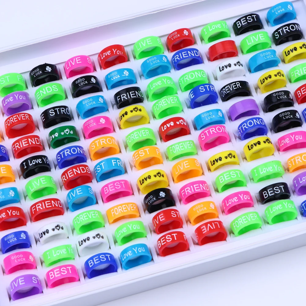 50Pcs/Lot Fashion Colorful Luminous Flexible Silicone Rubber Sport Rings Jewelry For Women Men Gifts
