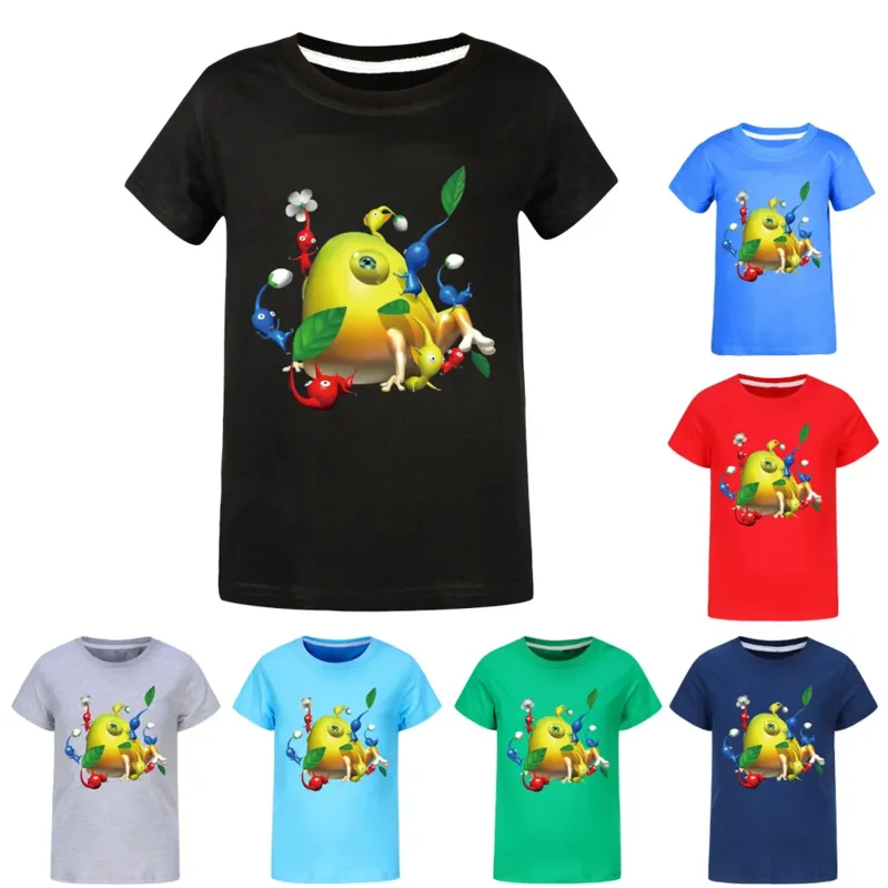 Hot Game Pikmining 4 Print Cartoon Kids T-Shirt Girls Clothes Baby Boys Black Short Sleeve T Shirt Children Tops