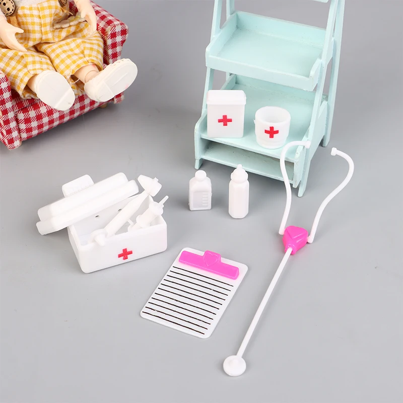 10Pcs 1/12 Dollhouse Mini Stethoscope Care Tools Hospital Accessories Toys Set Pretend Play Doctor Role Play Toys