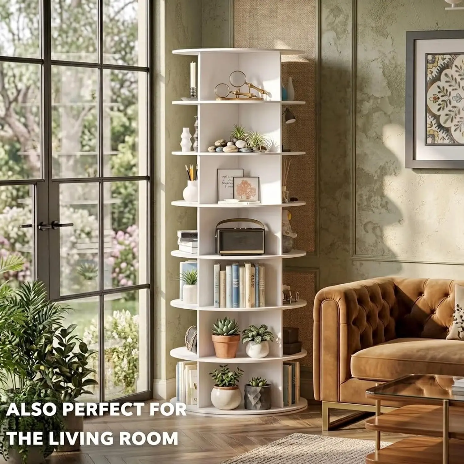 7-Tier Rotating Shoe Rack Tower, 360° Revolving Vertical Storage Carousel for Shoes, Handbags & Accessories, Space-Saving Closet Organizer