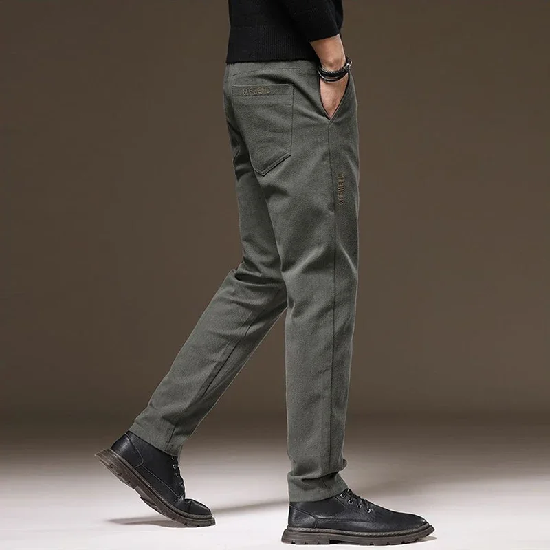 男性冬暖かい弾性スーツパンツ男性フリース裏地肥厚ブレザーパンツスリムフィット多用途レギュラーカジュアルズボン