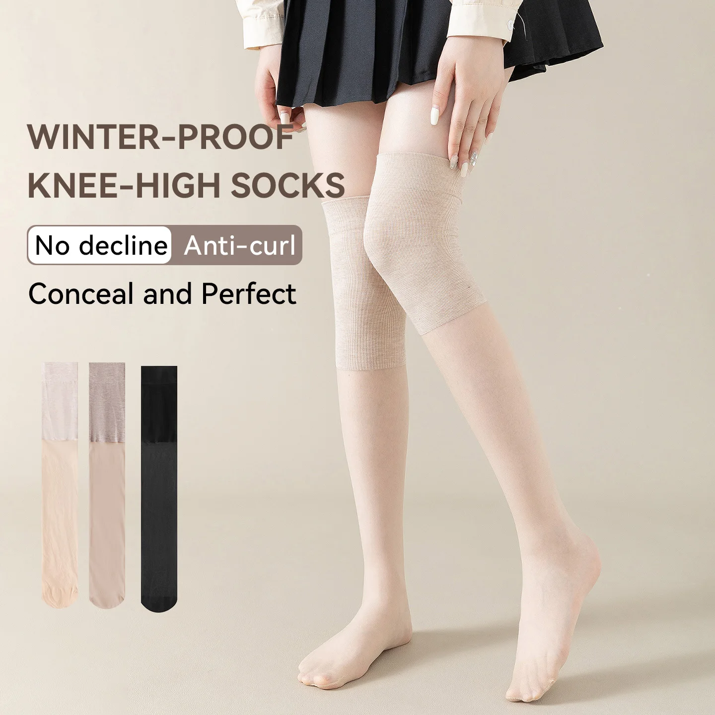 Summer Air Conditioner Cold Proof Knee High Socks Soft Thin Breathable Anti Slip Anti Curl Nude Transparent Ladies Leg Care