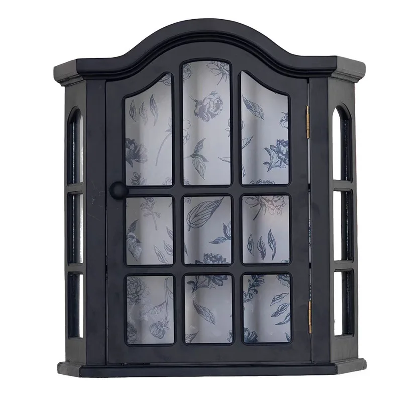 

Европейский ретро подвесной шкаф из цельного дерева, настенный шкаф для хранения, украшение для гостиной, шкафчик, арочный стеклянный дверной дисплей