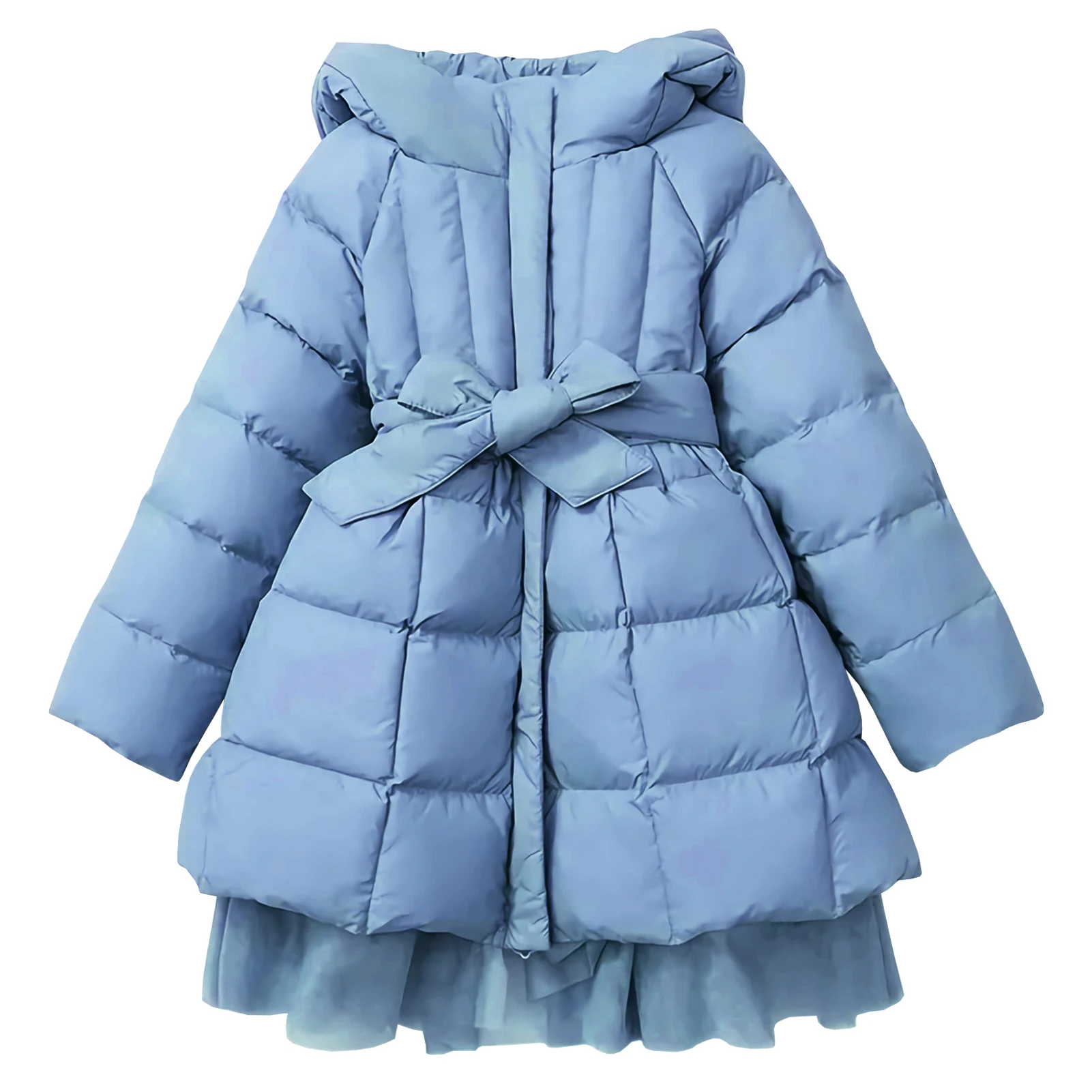 Girls Down Cotton Coat Fashion Warm Kids Winter Jacket Windproof Thick Children's Puffer Coat Outwear with Hood/Belt/Mesh Skirt