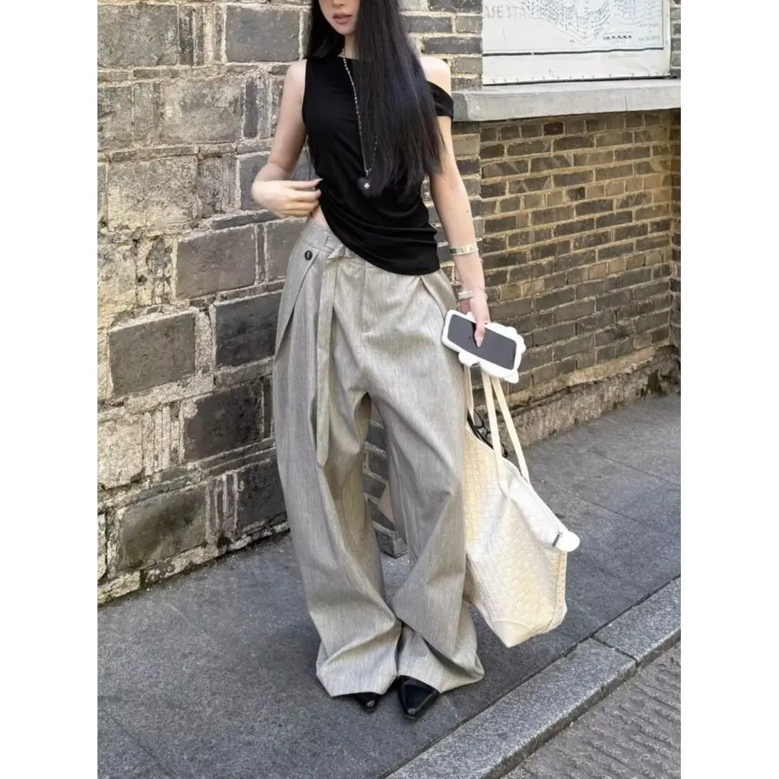 Trendy New Lazy and Popular Harajuku Simple Temperament Literary and High-quality Belt Trousers