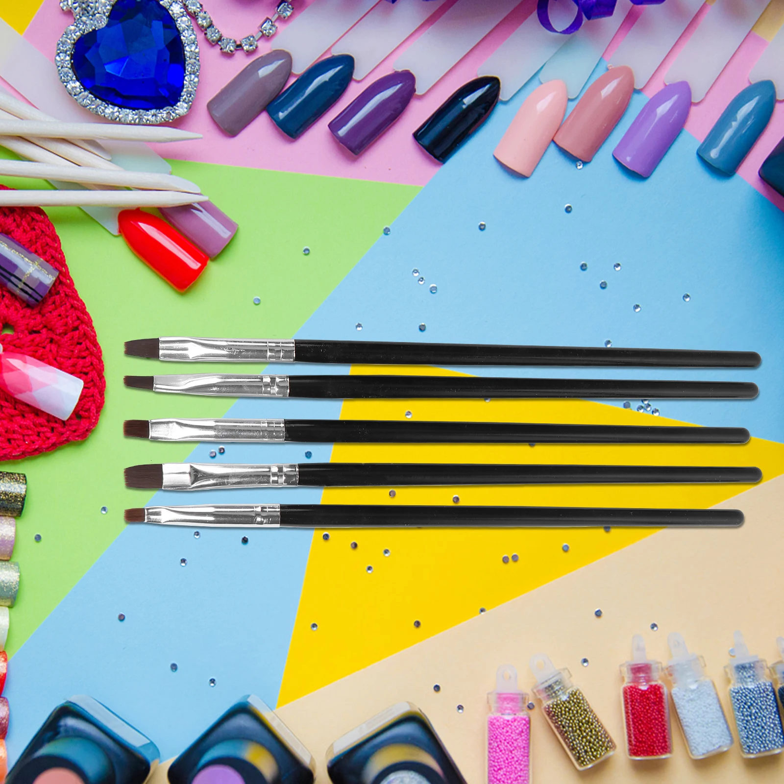 

5 pcs Nail Art Brush Set Bristle Different Shapes Manicure Tool For Diy Nail Polish Decoration Home Professional Use Black Color