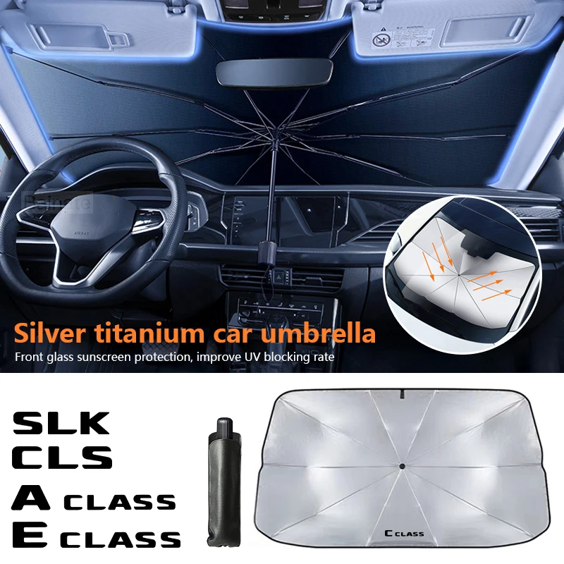 

Car Windshield Sun Shade Blocks, UV Ray Reflector Umbrella, For Mercedes Benz AMG B/C/E/S Class A Class W204 W203 W124 GLC CLS