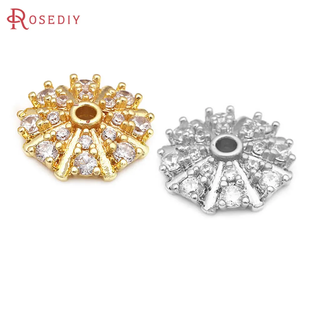 4PCS 18K Gold Color Brass Zircon Round Beads Caps High Quality Accessories Jewellery Making Materials Rosediy official-website