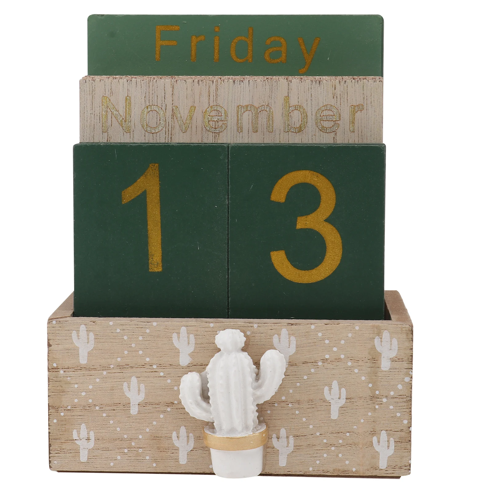 

1Set Cactus Decoration Tabletop Wooden Calendar Simple Calendar Ornament for Office Home Desk Decor Green Wood Craft