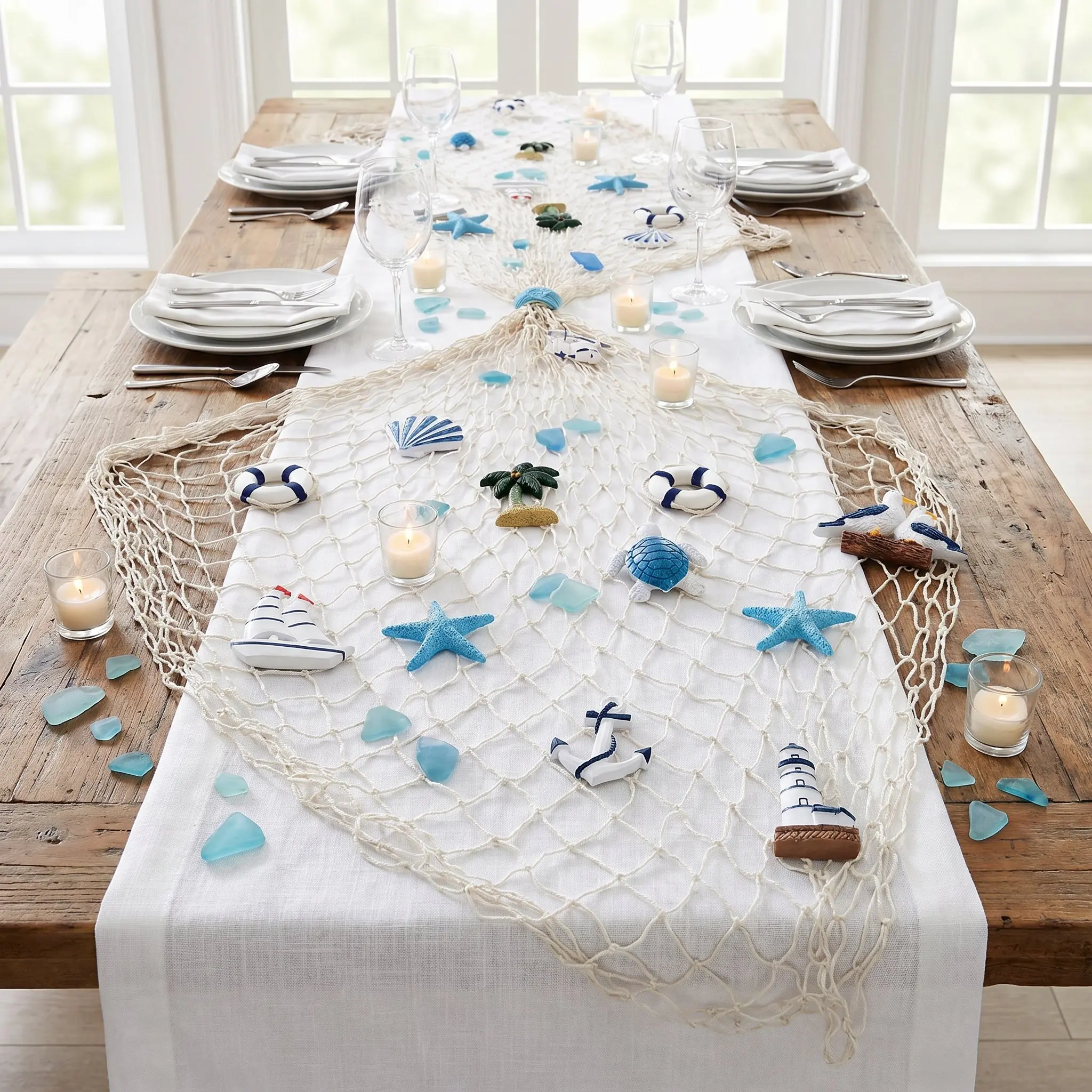 Home Decor Nautical - Rete da Pesca Nautica Bianca Decorativa