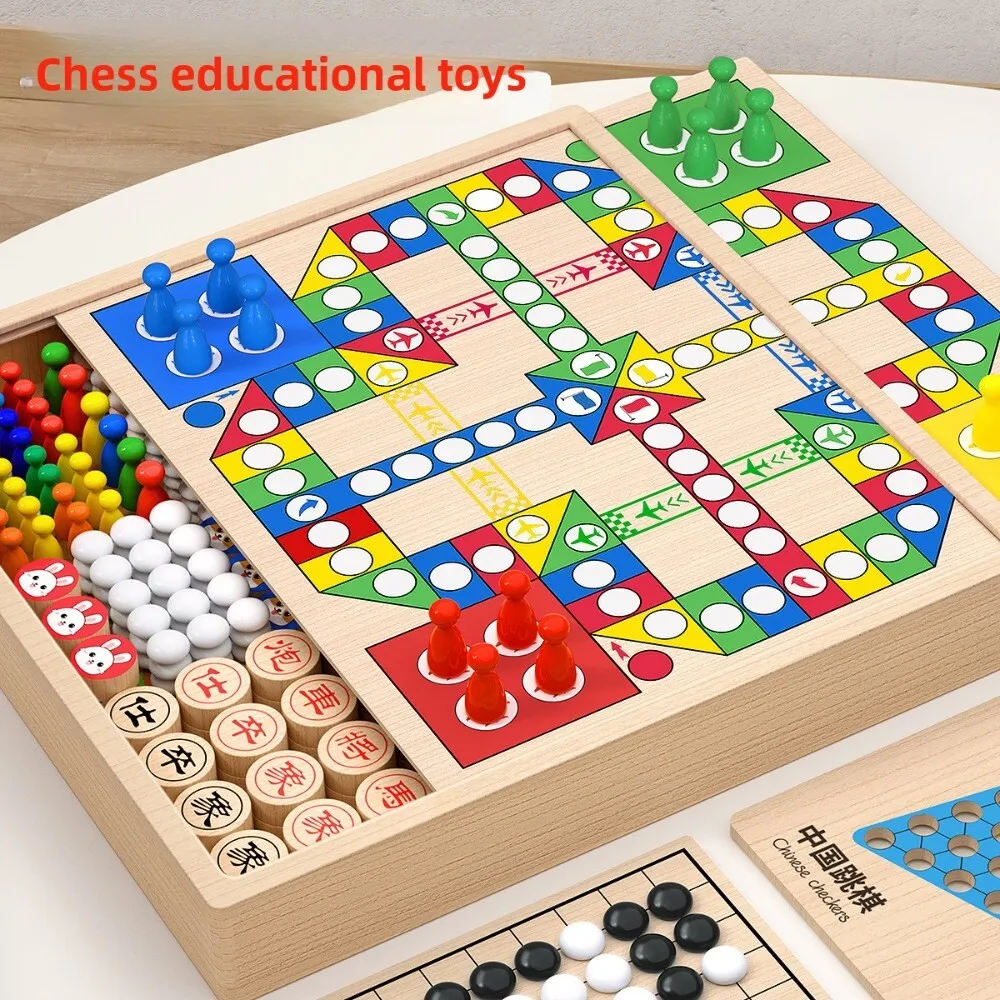 

Childrens Multifunctional Board Game Set Flying Gomoku Checkers Chinese Chess Educational Toy for Kids Indoor Family Fun 124
