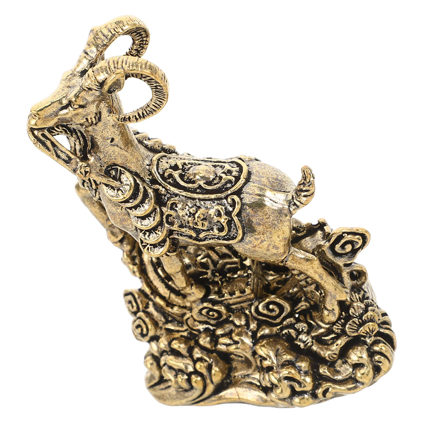Vintage Solid Brass Zodiac Goat Sculpture Year of The Goat 2027 Feng Shui Wealth Lucky Ornament Brass Animals Figurines