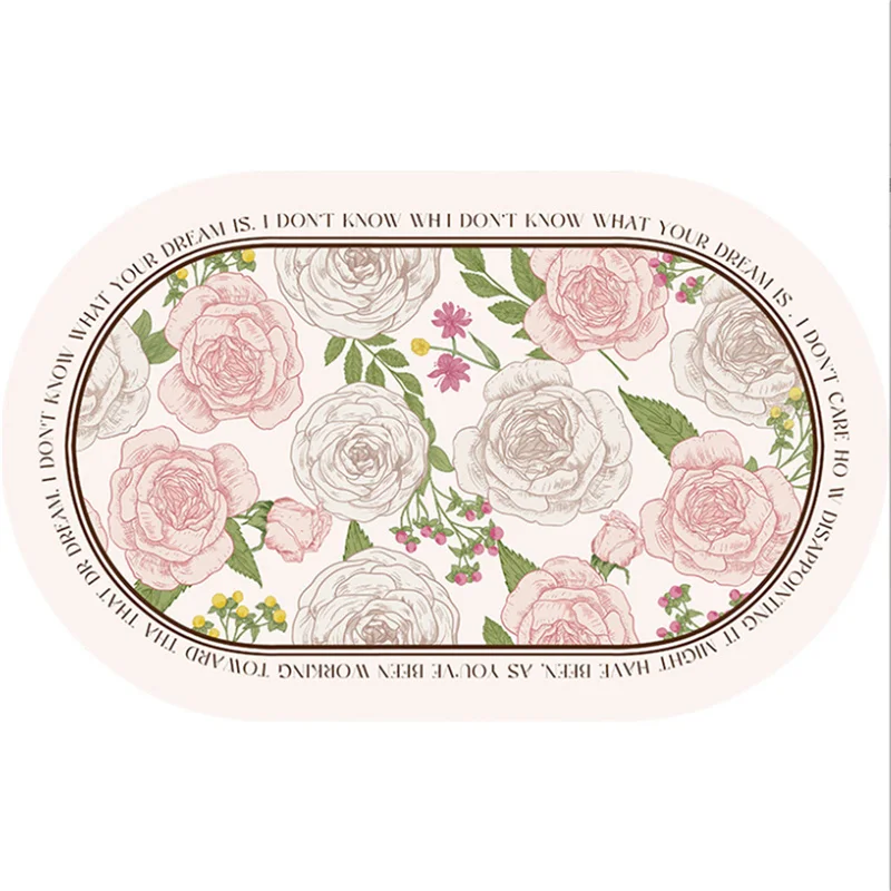 1 Stück 30x45CM Rosa Blumen PU-Leder Ovales Tischset Wasserdicht Ölfest Wärmeisolierend Küchen-Esstisch-Matte Western-Essgeschirr-Untersetzer – Detail 5