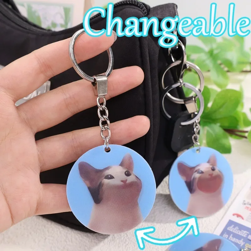Yeni Komik Karikatür Sallamak Ağız Kedi Anahtarlık Dikdörtgen Yuvarlak Akrilik Anahtarlıklar Kişiselleştirilmiş Çanta Kolye Çift Anahtar Yüzükler Çocuklar Hediye