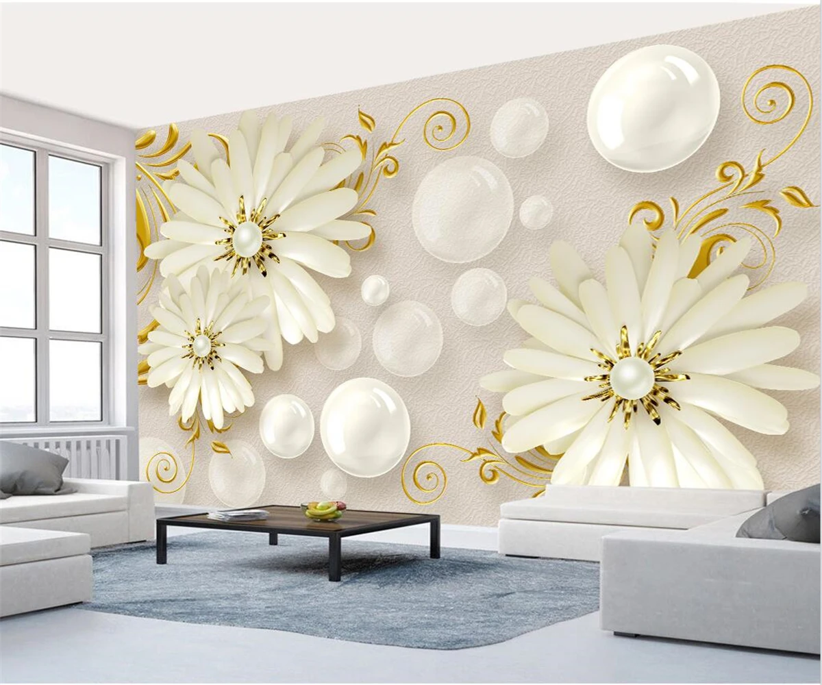 Custom mural photo wallpaper high-quality embossed white flowers TV background wall decoration wallpaper mural обои