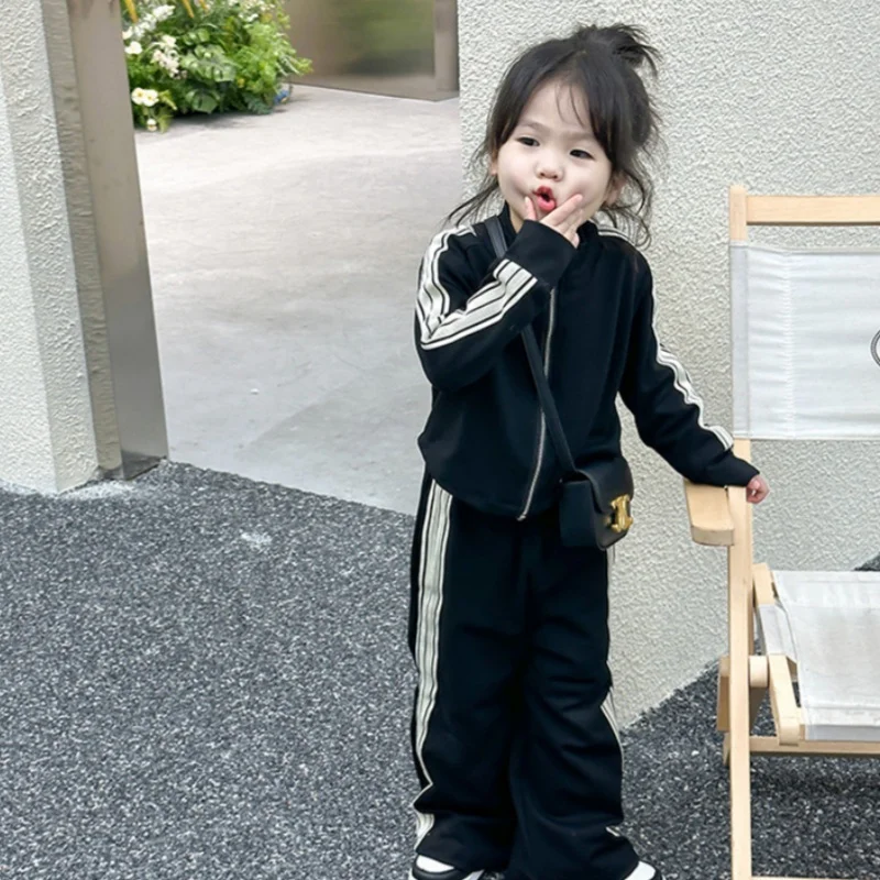 

Girls Coat +Pants Kids Suits 2PCS/Set Cotton 2024 Black Spring Autumn Cotton Tracksuit Jogging Suit Christmas Gift Children Clot