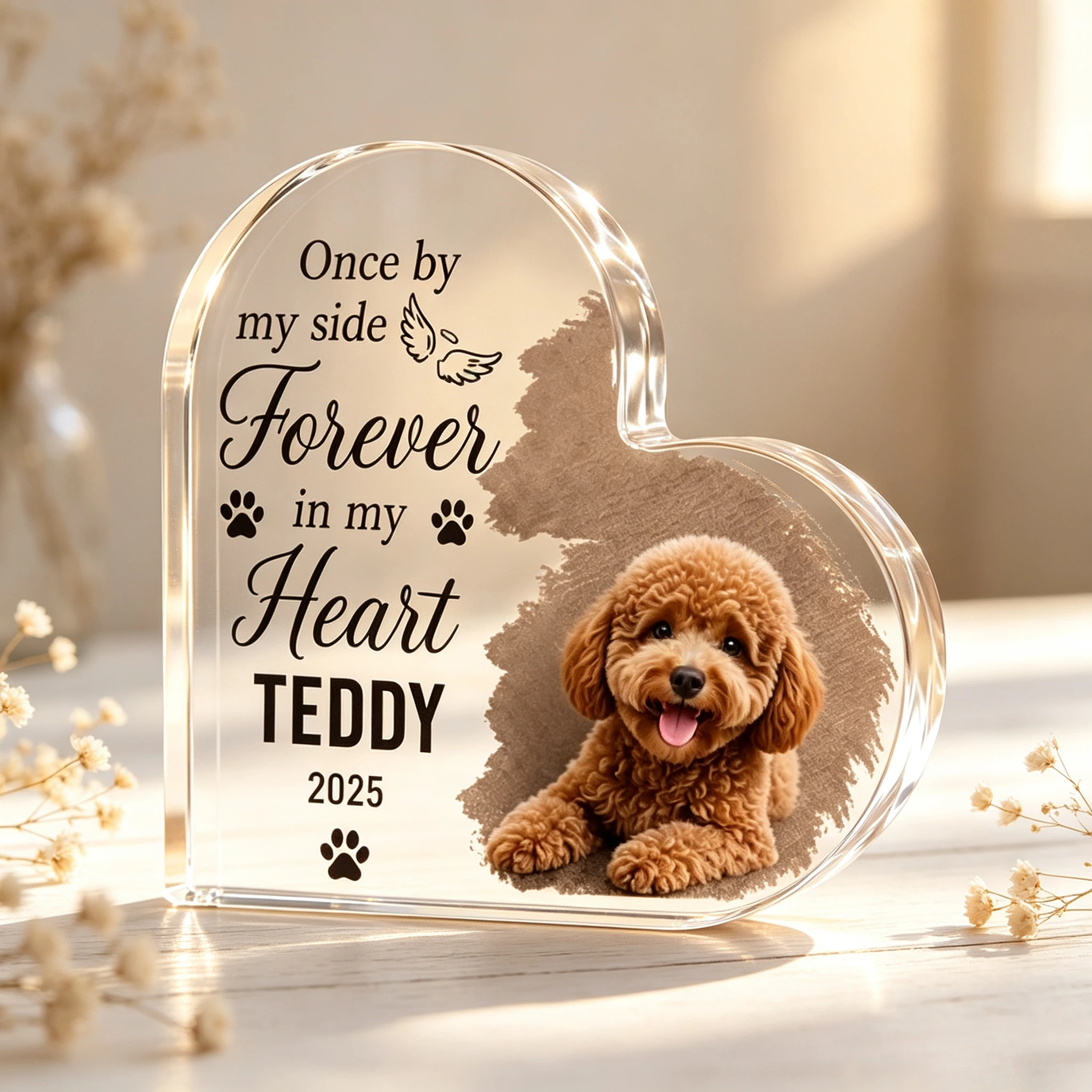 Custom Photo Pet Memorial Heart‑Shaped Acrylic Plaque, Dog Remembrance Keepsake