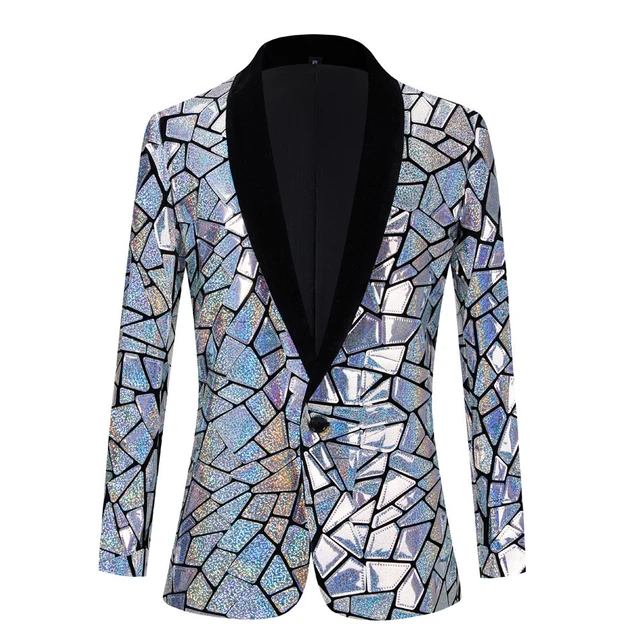 Glitter Silver Laser Mirror Blazer Coat Male Bar Nightclub Singer Stage Performance Sequin Suit Jacket Banquet Party Tuxedo Blazers AliExpress