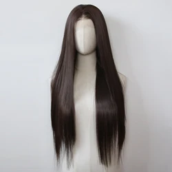 Dark Brown Synthetic Lace Front Wig Long Straight Chocolate Brown Lace Front Synthetic Wig Pre Plucked Natural Hairline