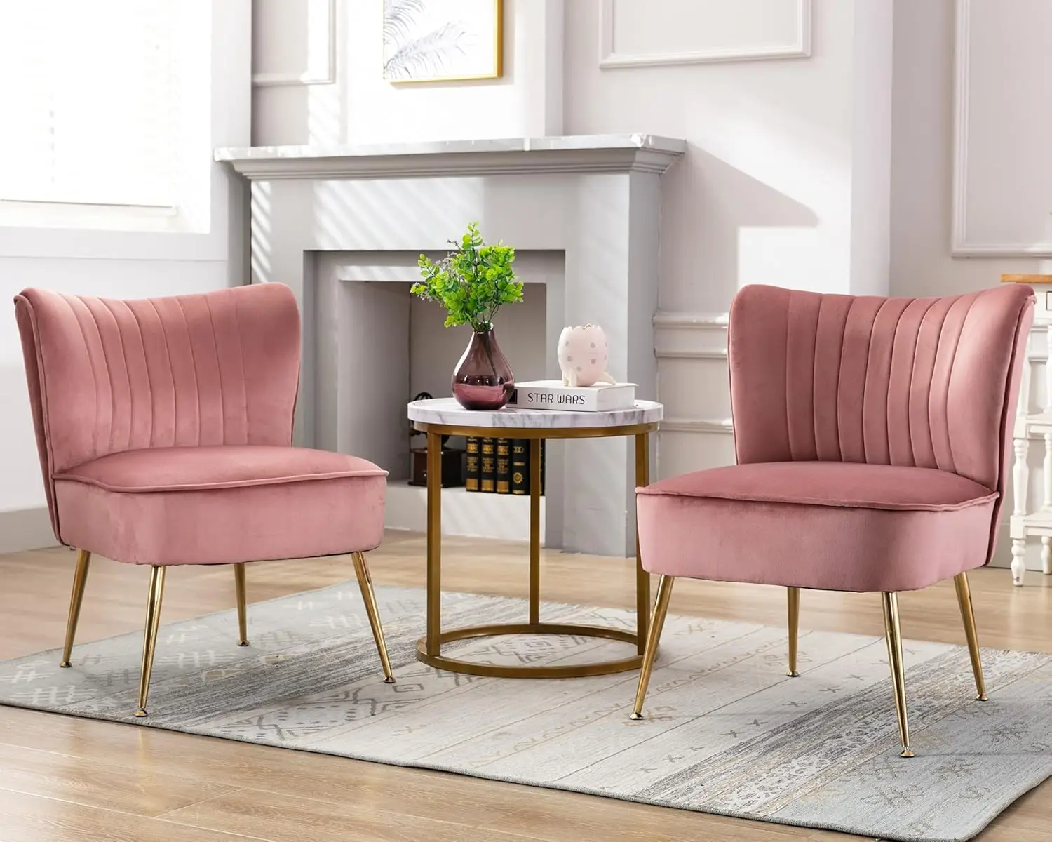 Velvet Slipper Chair Set of 2 Armless Wingback Side Chair with Golden Legs for Living Room Bedroom Guest Room, Customized