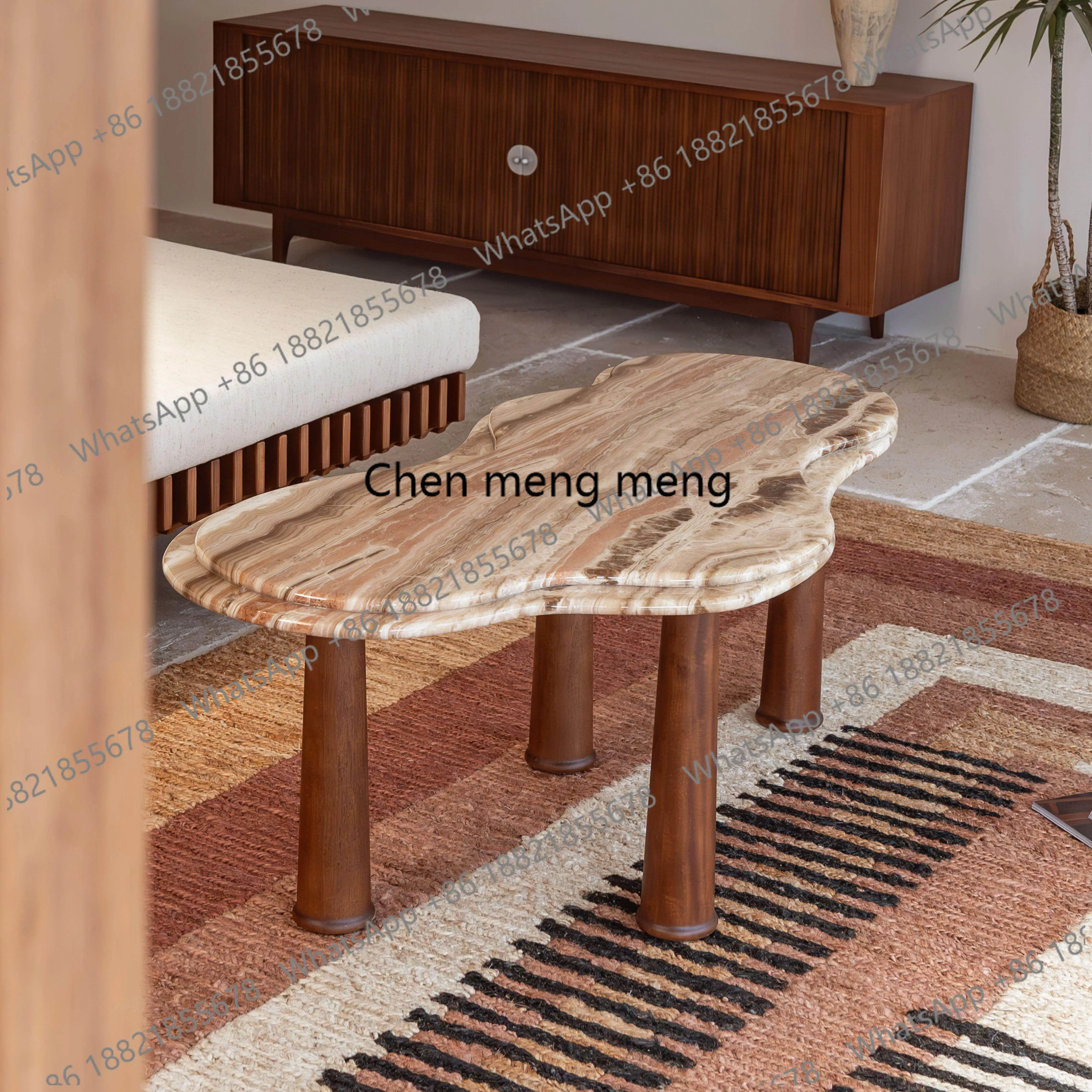 

Solid wood luxury stone special-shaped cloud small tea table designer wabi-sabi style living room side table