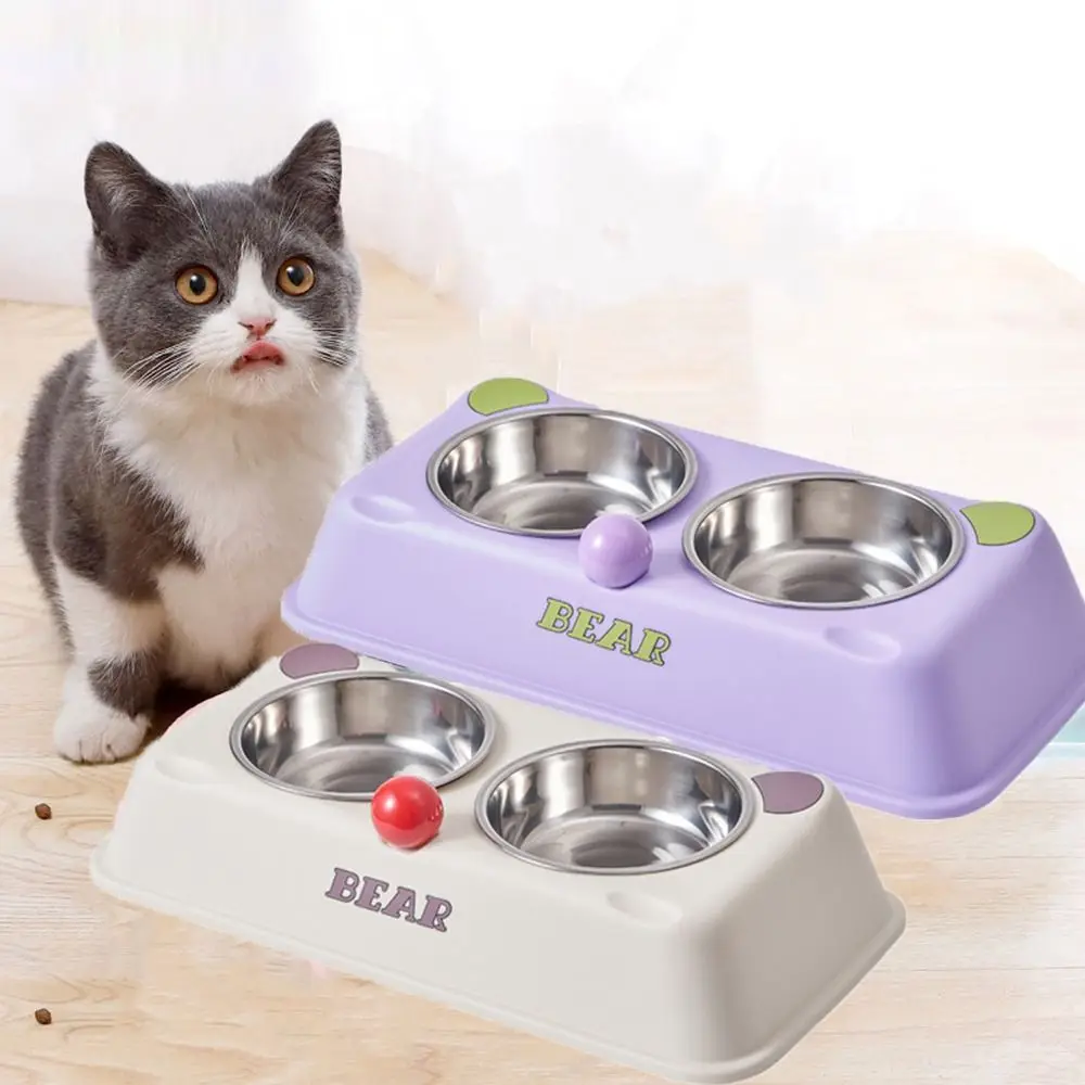 

Bear Shape Double Pet Bowl Stainless Steel Large Capacity Puppy Water Feeder Anti-knock Detachable Pet Drinking Bowl